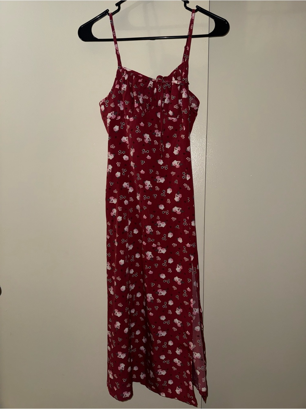 Floral Spaghetti-Strap Maxi Dress in Red
